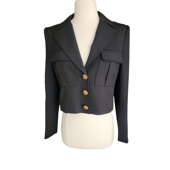Veronica Beard Cropped Blazer Womens 8 Black Preppy Academia Military Corpcore - Picture 1 of 9